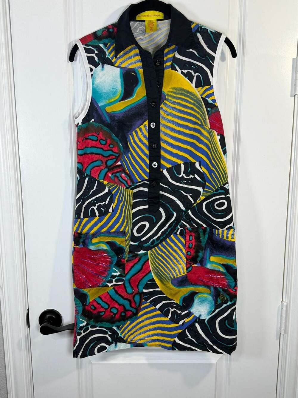 Catherine Malandrino Tropical Fish Print Sleeveless Dress with Pockets